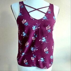 Mimi Chica Burgundy flower print top Sz XS